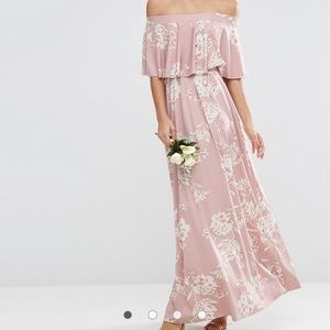 ASOS - WEDDING Off Shoulder Frill Maxi Dress in Print